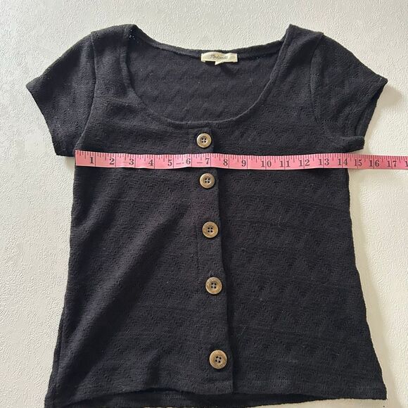 Madewell Black Textured Button Front Knit Top Size XS | Minimalist Wardrobe Stap - Picture 5 of 7